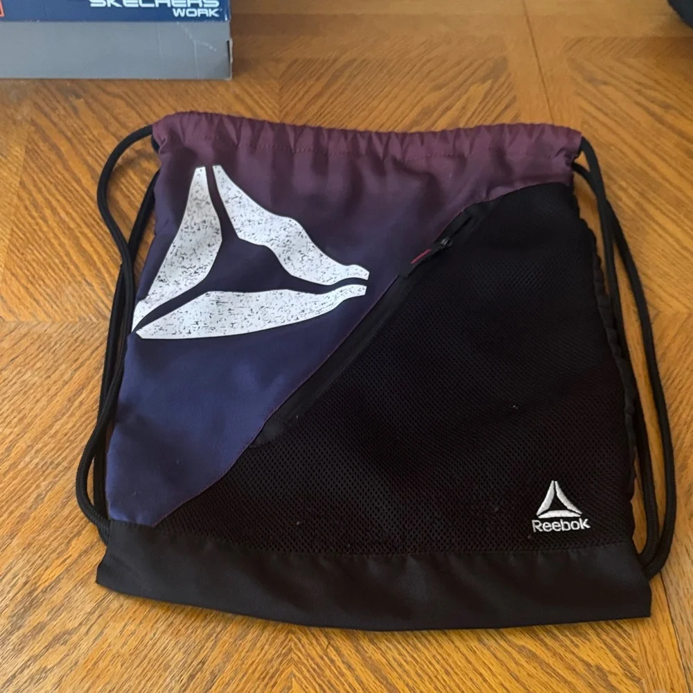 Reebok Black and Dark Purple Drawstring Backpack
